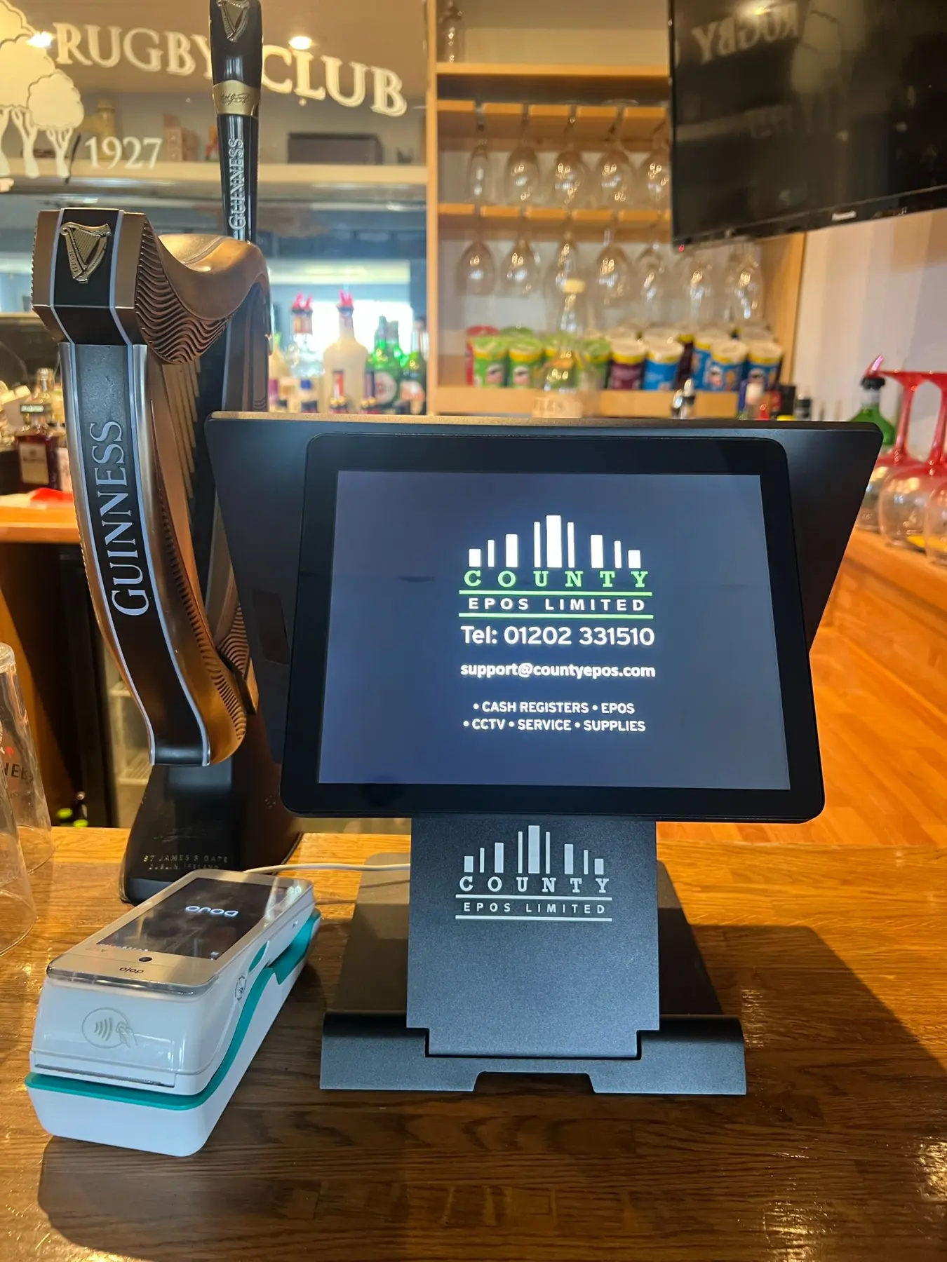 County EPOS Pro-Touch installation with customer advertising display and DOJO terminal